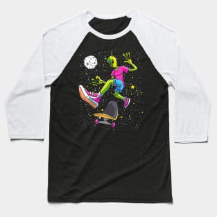 Space Alien Skateboarding Skateboarder Baseball T-Shirt